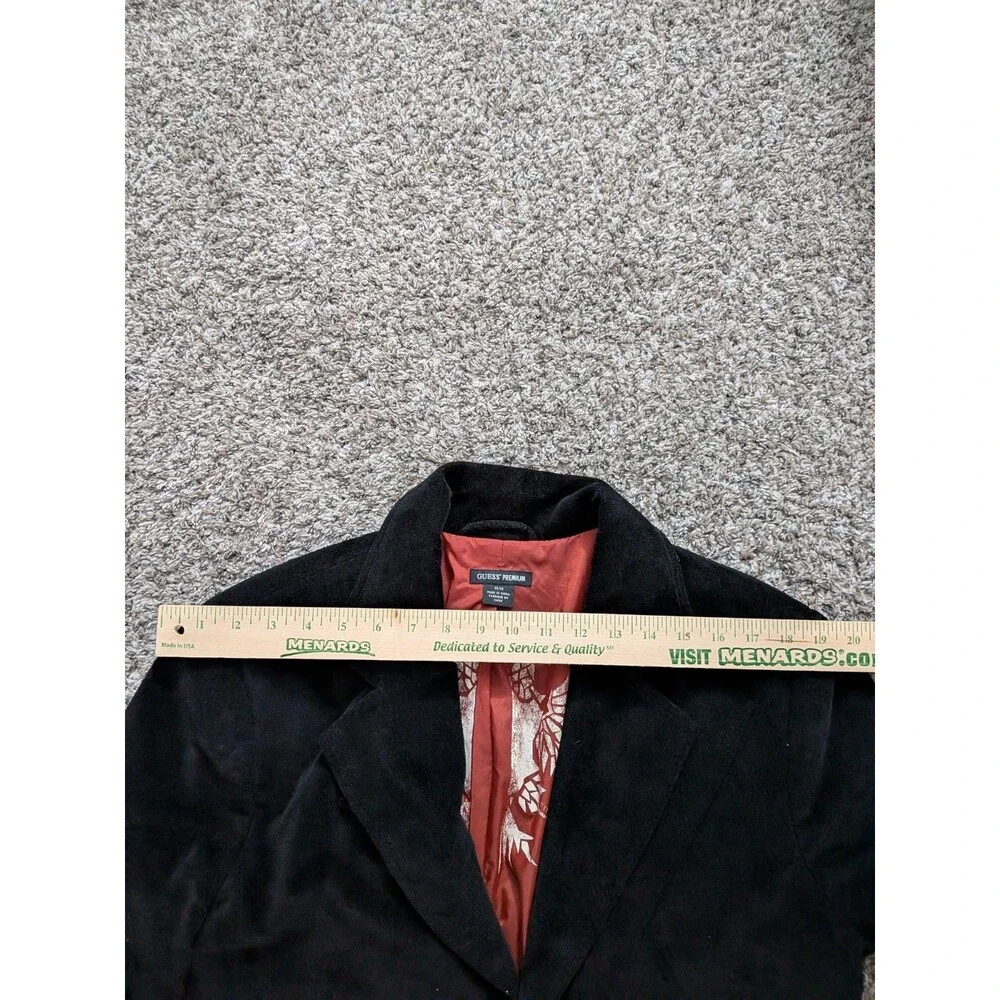 Guess Premium Blazer‎ Jacket 3-Button Black Velvety Velour Cotton Medium Mens